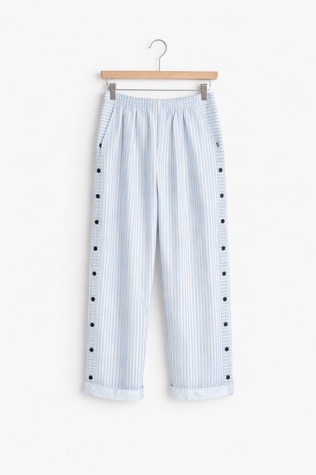 Pantalon Bleu à Rayures Confortable avec Poches Latérales