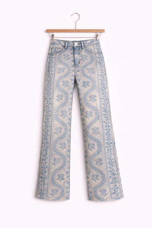 Pantalon Large à Motifs Bleus Lena