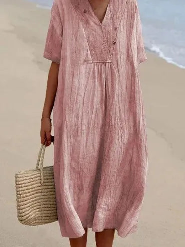 Sandra | Robe Décontractée en Lin à Col en V