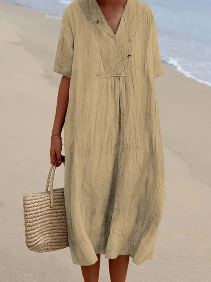 Sandra | Robe Décontractée en Lin à Col en V