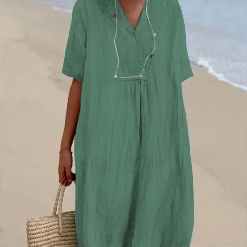 Sandra | Robe Décontractée en Lin à Col en V