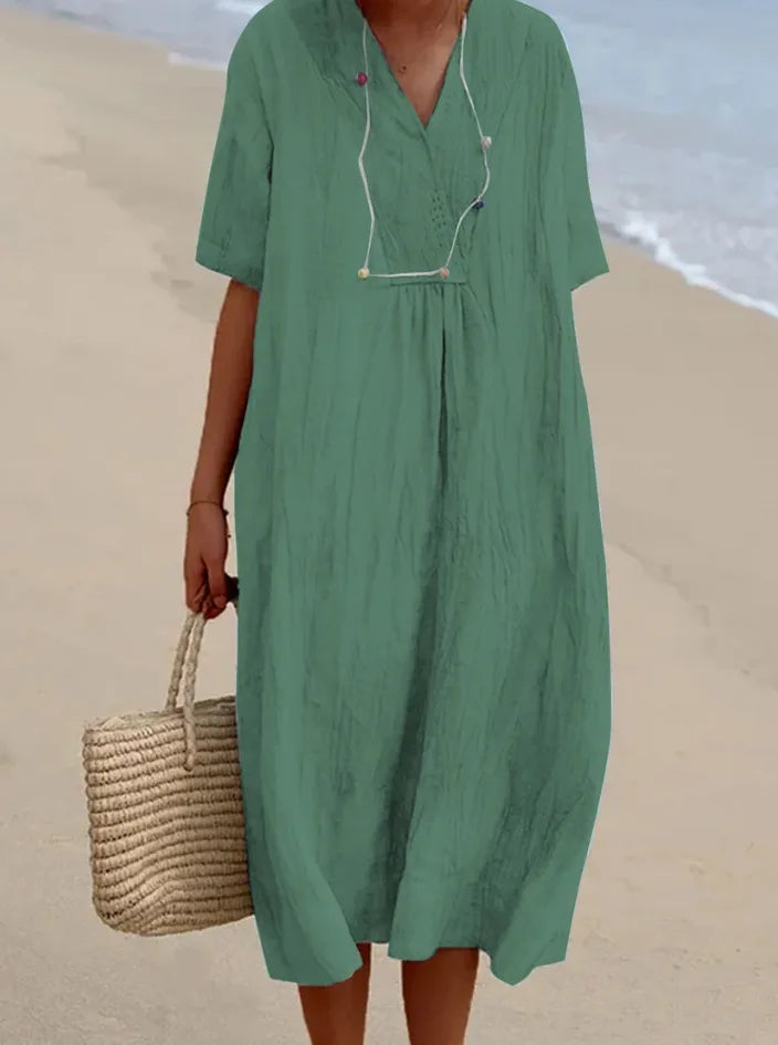 Sandra | Robe Décontractée en Lin à Col en V