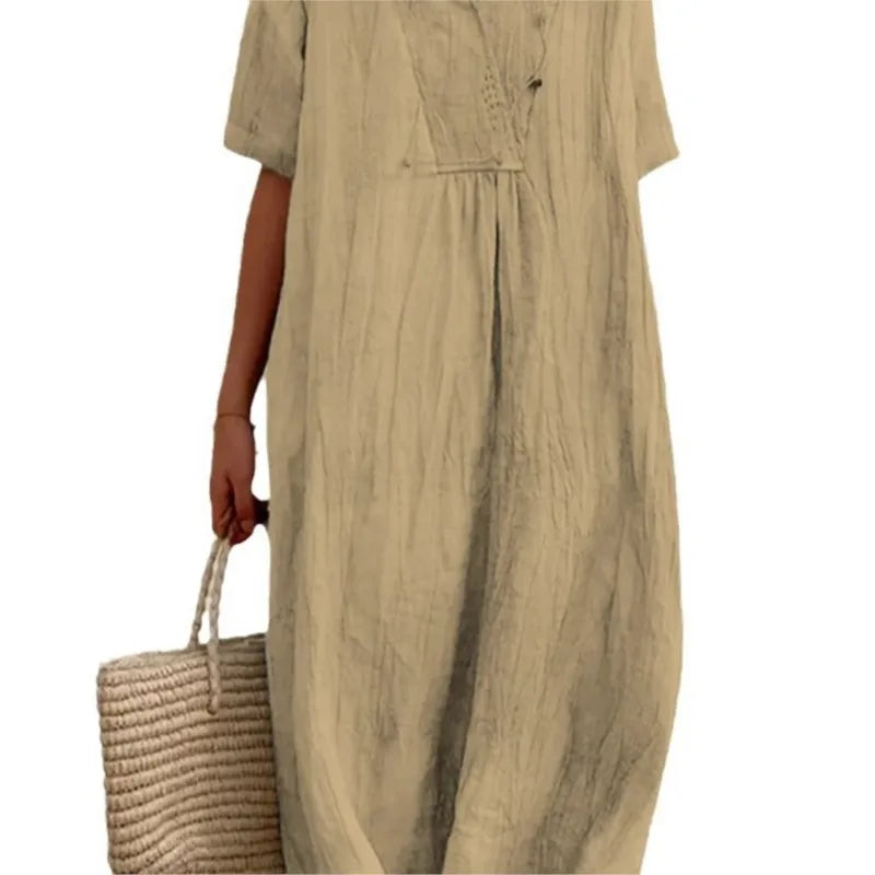 Sandra | Robe Décontractée en Lin à Col en V
