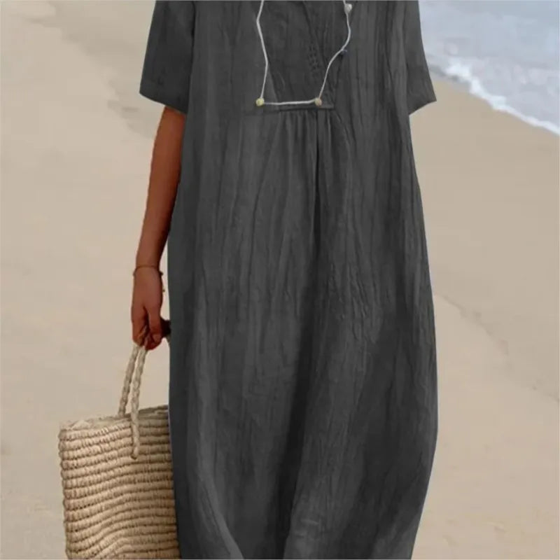 Sandra | Robe Décontractée en Lin à Col en V