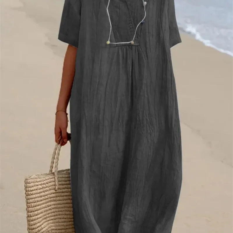 Sandra | Robe Décontractée en Lin à Col en V