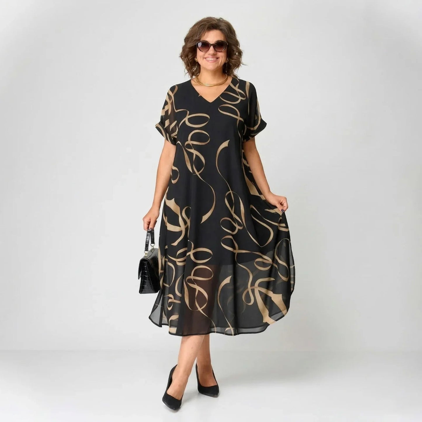 Robe Francesca™ avec Volant et Imprimé Doré