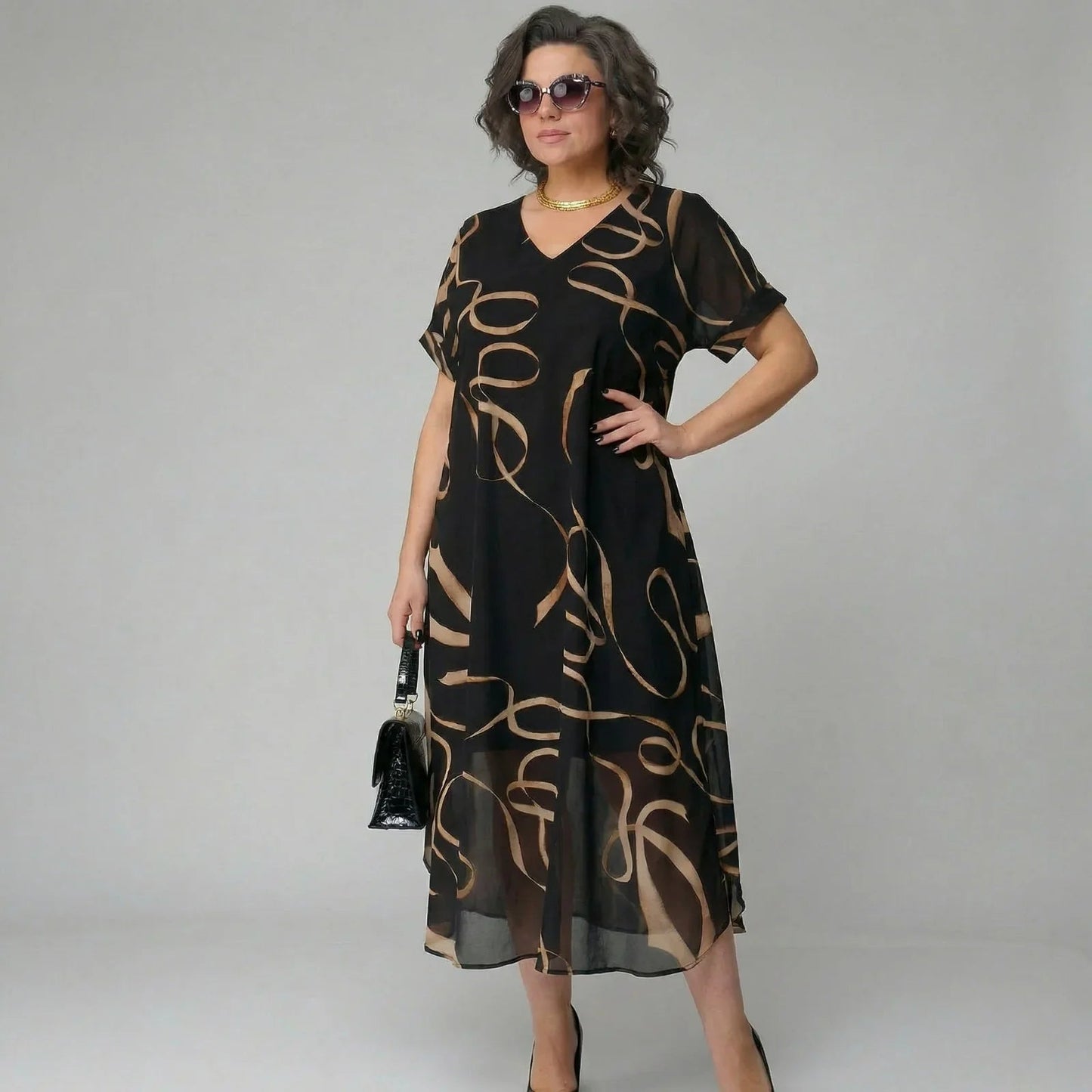 Robe Francesca™ avec Volant et Imprimé Doré