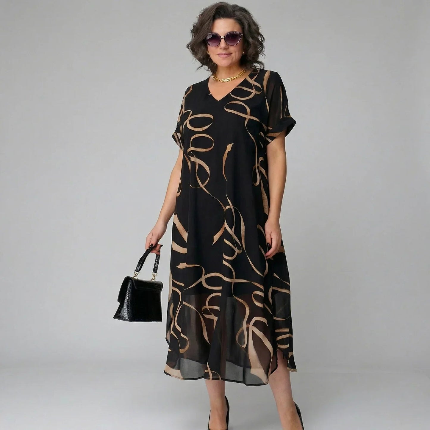 Robe Francesca™ avec Volant et Imprimé Doré