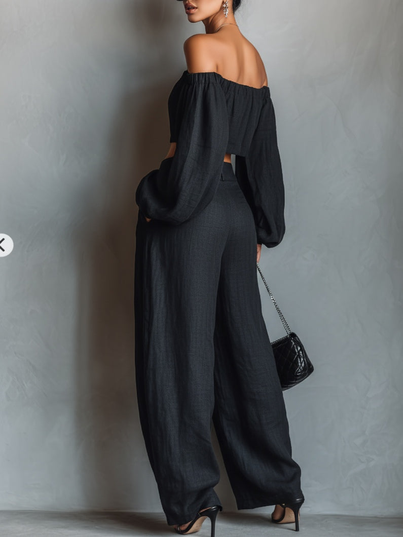 Tess | Ensemble Pantalon Large à Épaules Dénudées