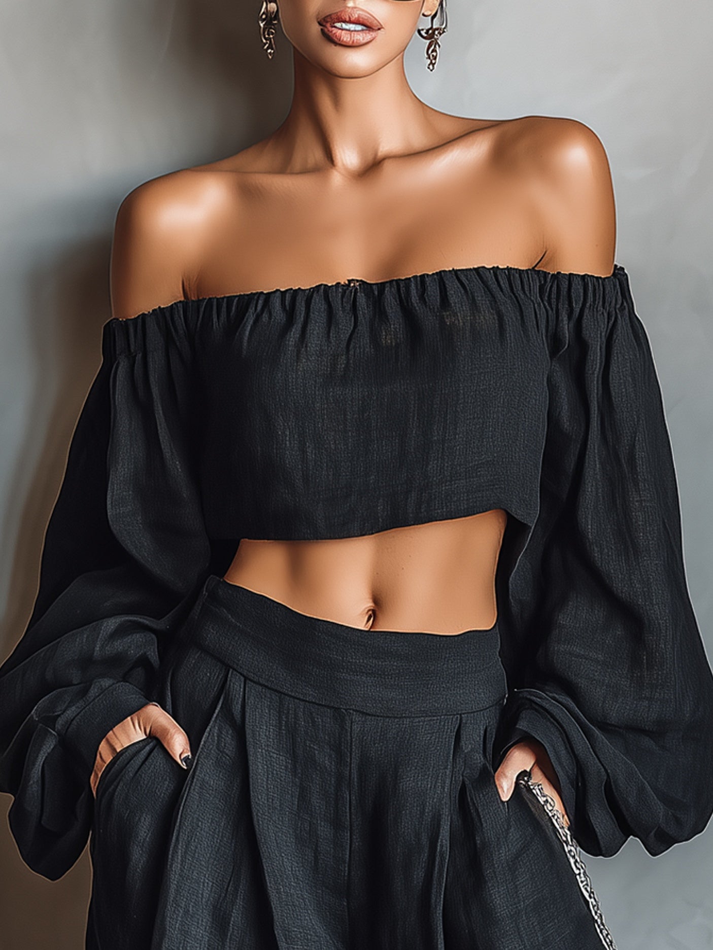 Tess | Ensemble Pantalon Large à Épaules Dénudées