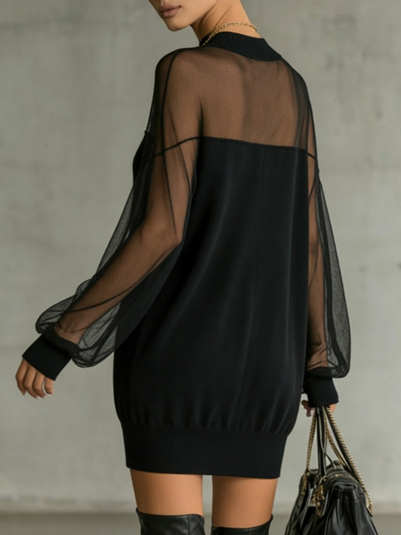 Amélie™ | Mini-Robe Noire Élégante avec Manches en Dentelle
