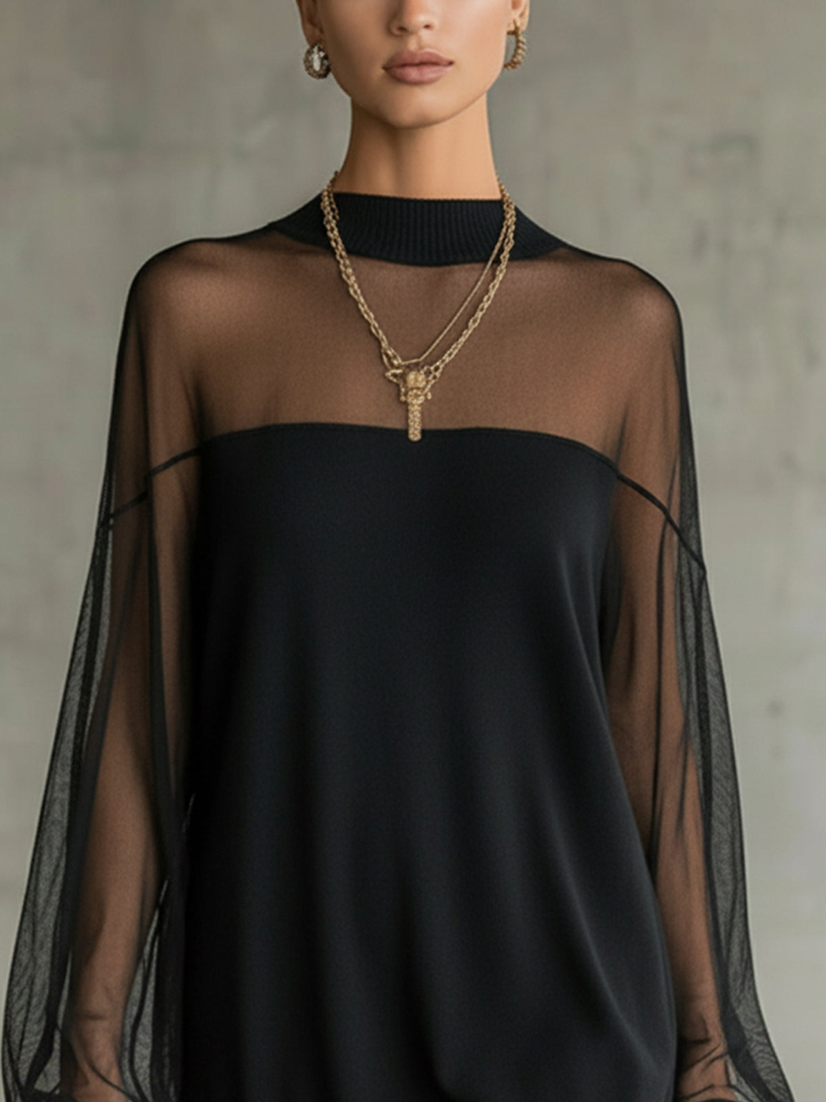 Amélie™ | Mini-Robe Noire Élégante avec Manches en Dentelle