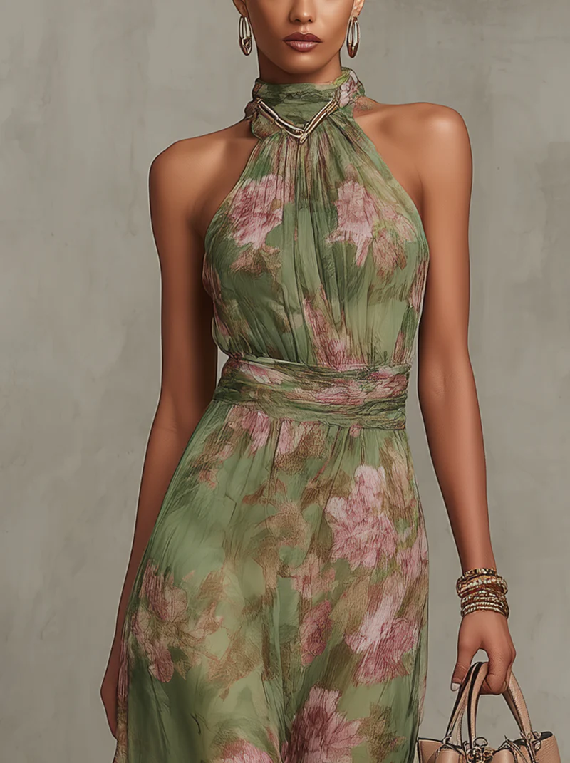 Florine | Robe Longue à Imprimé Floral Vert