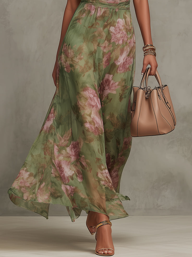 Florine | Robe Longue à Imprimé Floral Vert