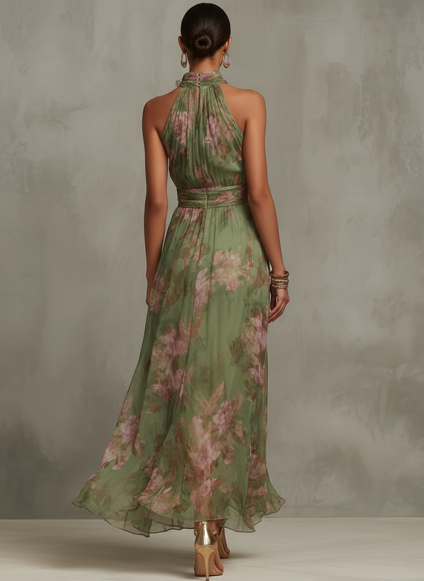 Florine | Robe Longue à Imprimé Floral Vert