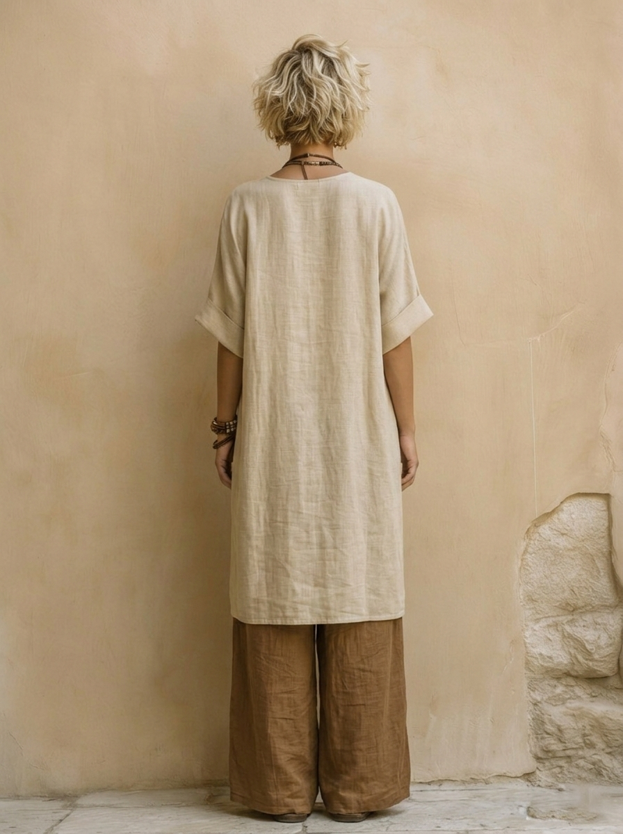 Ensemble Trois Pièces à Motif Tribal Bohème Nomade Gris Foncé et Marron