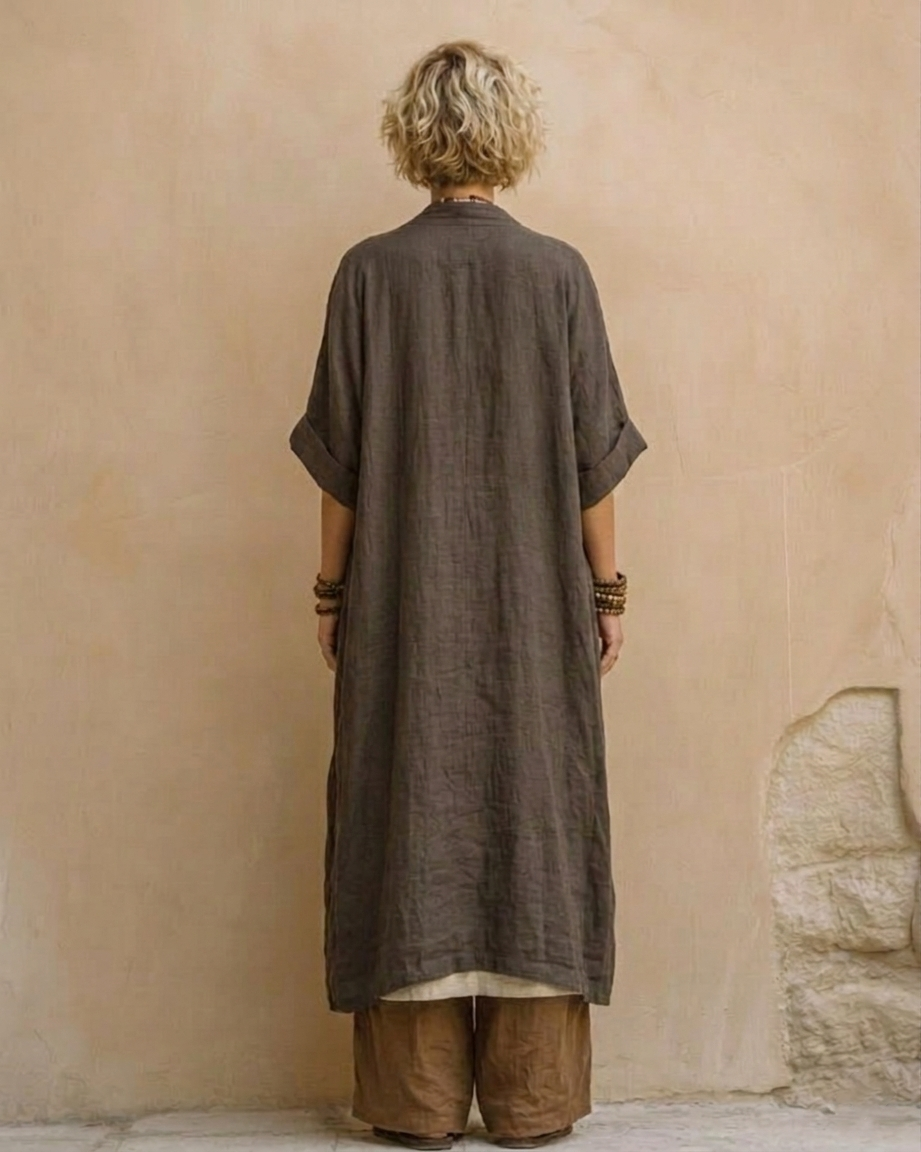 Ensemble Trois Pièces à Motif Tribal Bohème Nomade Gris Foncé et Marron