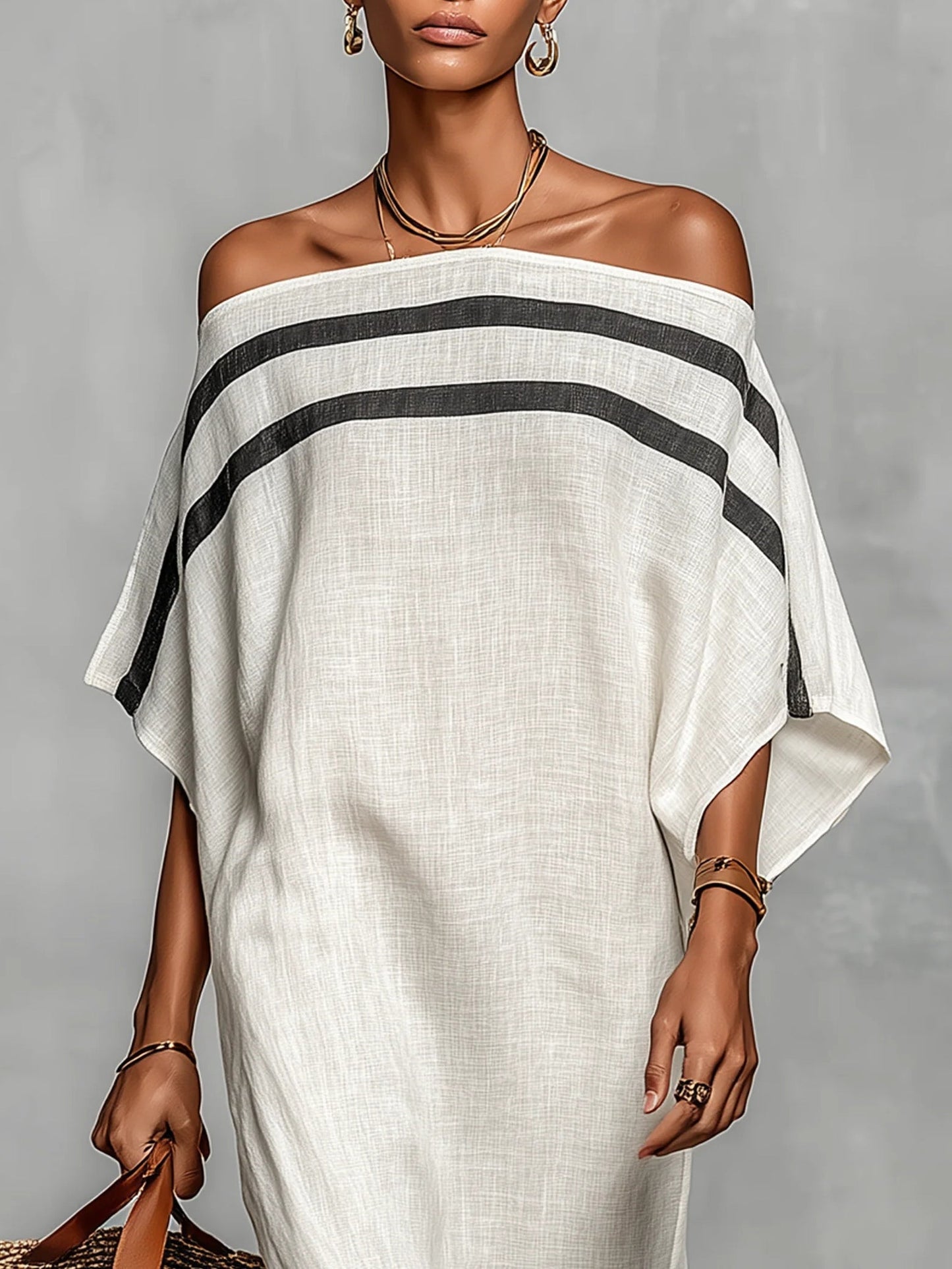 Aveline | Robe Longue à Épaules Dénudées et Manches Chauve-Souris