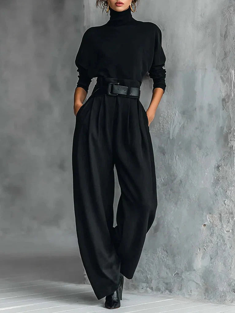 Lisa | Ensemble 2 Pièces Noir Avec Ceinture