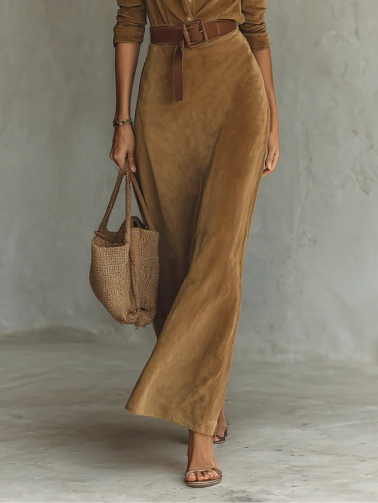 Juline™ | Robe Longue Effet Daim à Revers