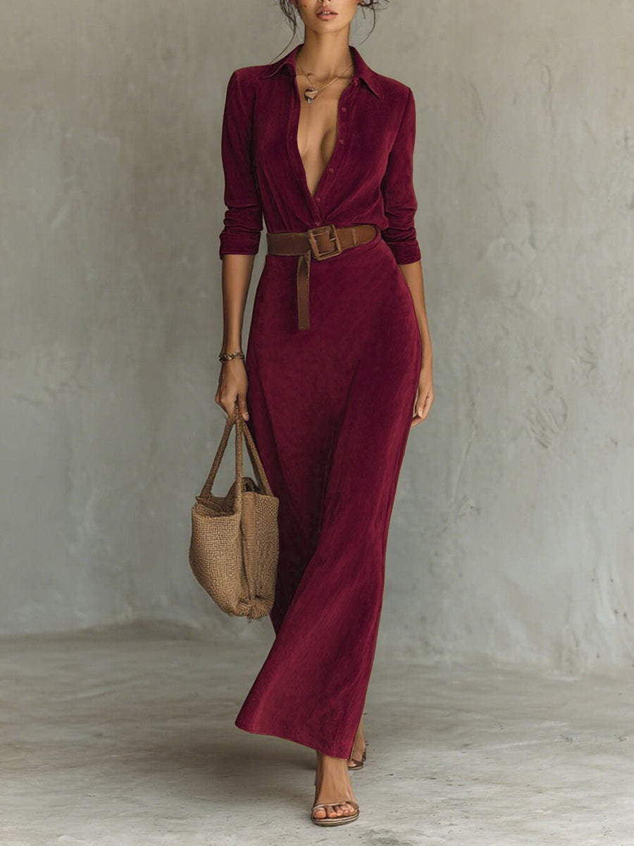 Juline™ | Robe Longue Effet Daim à Revers