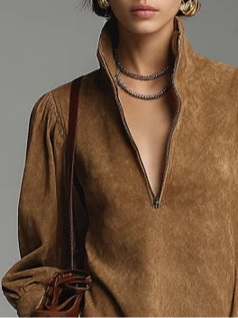 Lucienne | Robe Zippée en Daim à la Coupe Ample