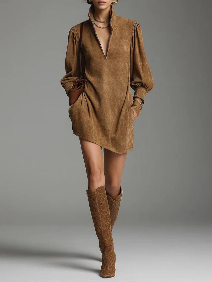 Lucienne | Robe Zippée en Daim à la Coupe Ample