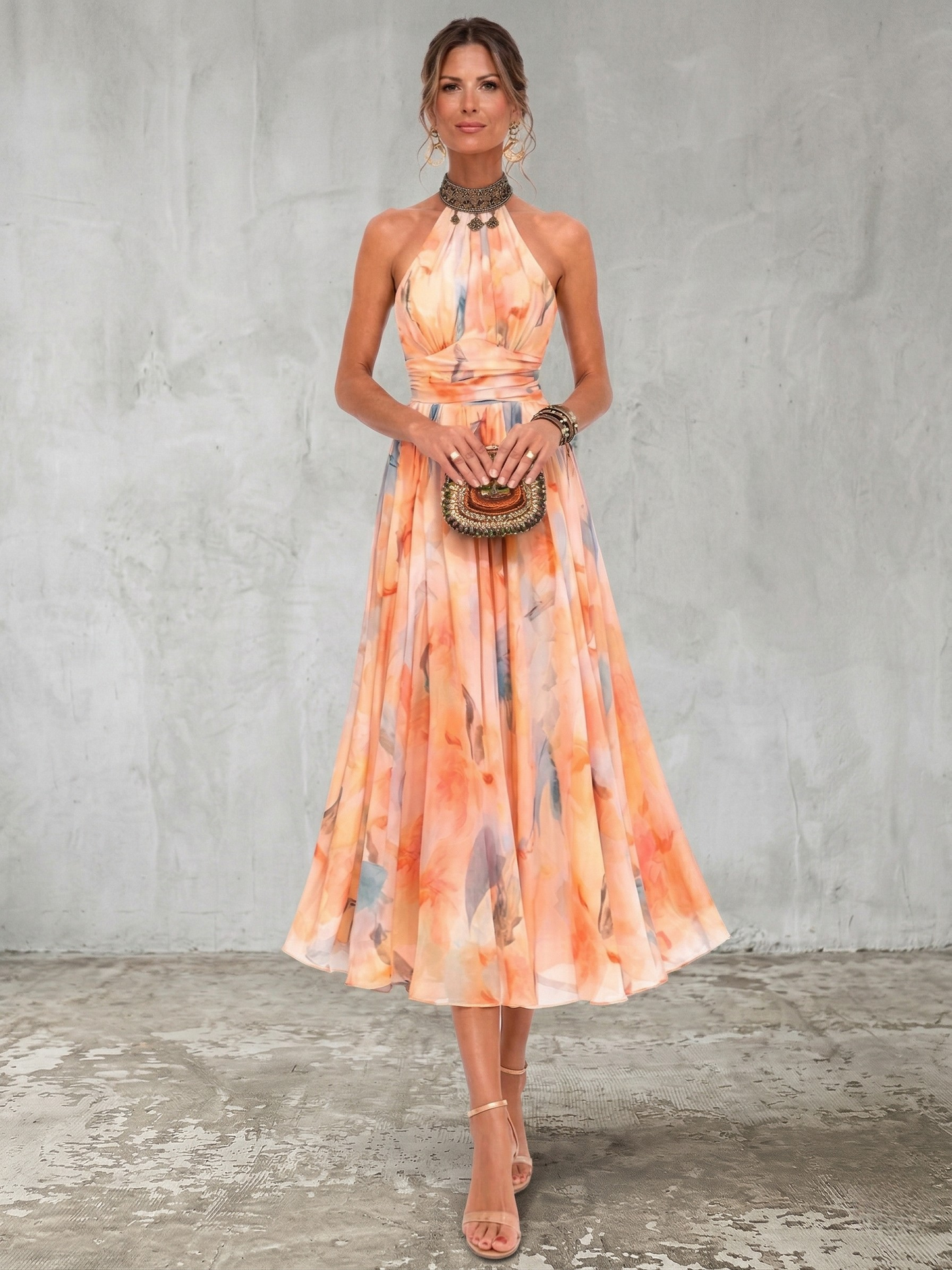 Aurora™ | Robe à Col Halter et Motif Aquarelle