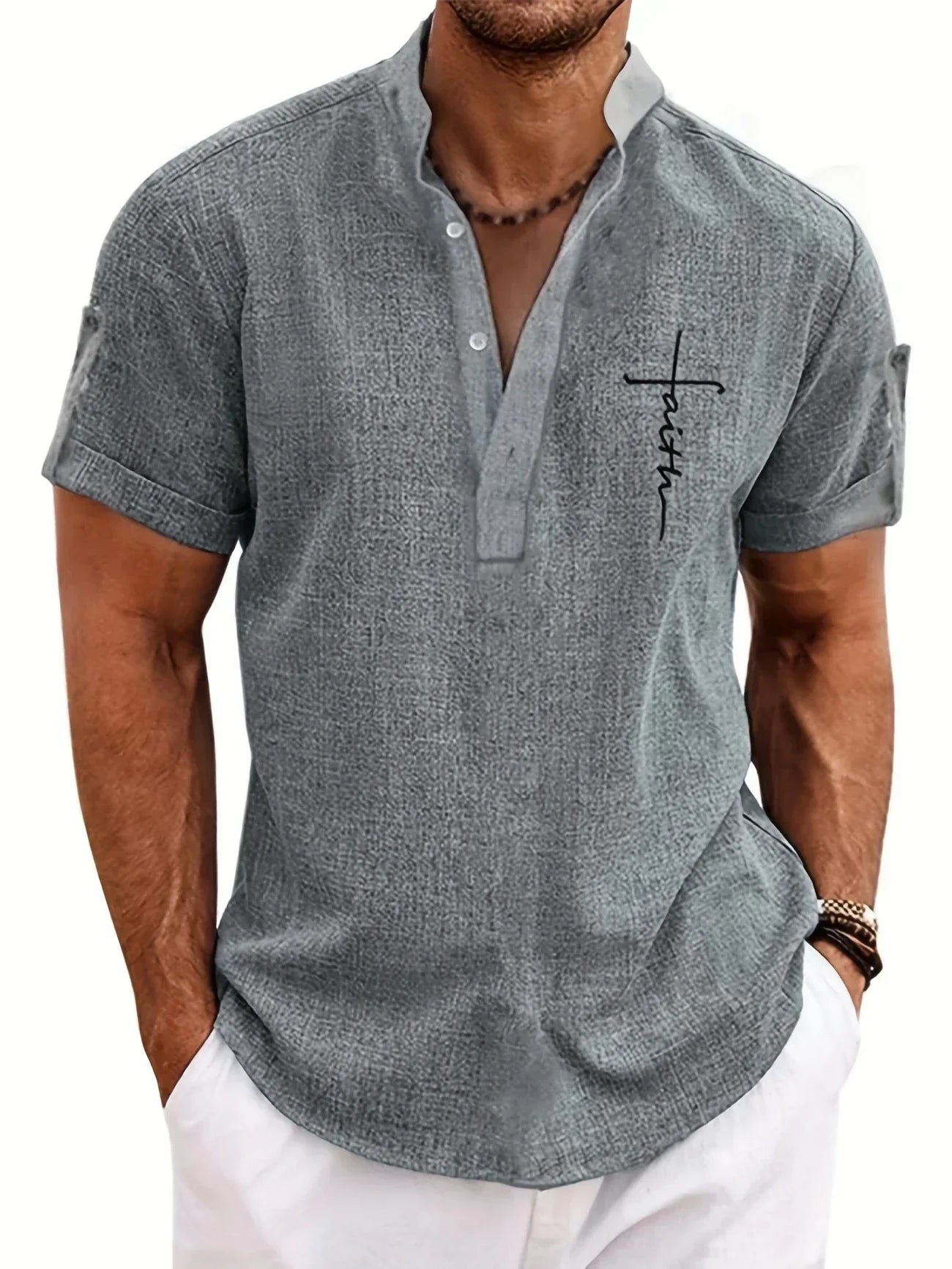 Leblanc | Chemise Élégante à Manches Courtes et Col Montant