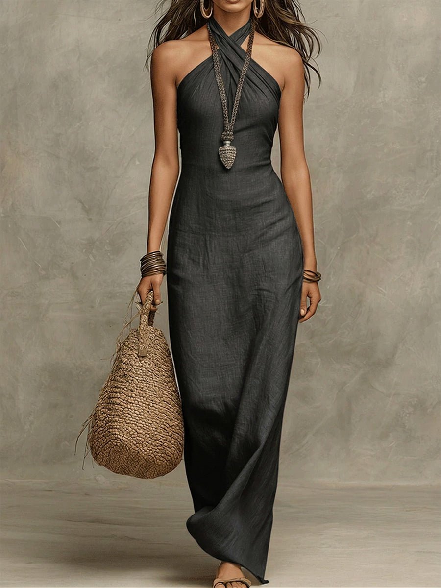 Nina | Robe Maxi Décolleté Américain Voluptueuse en Coton et Lin