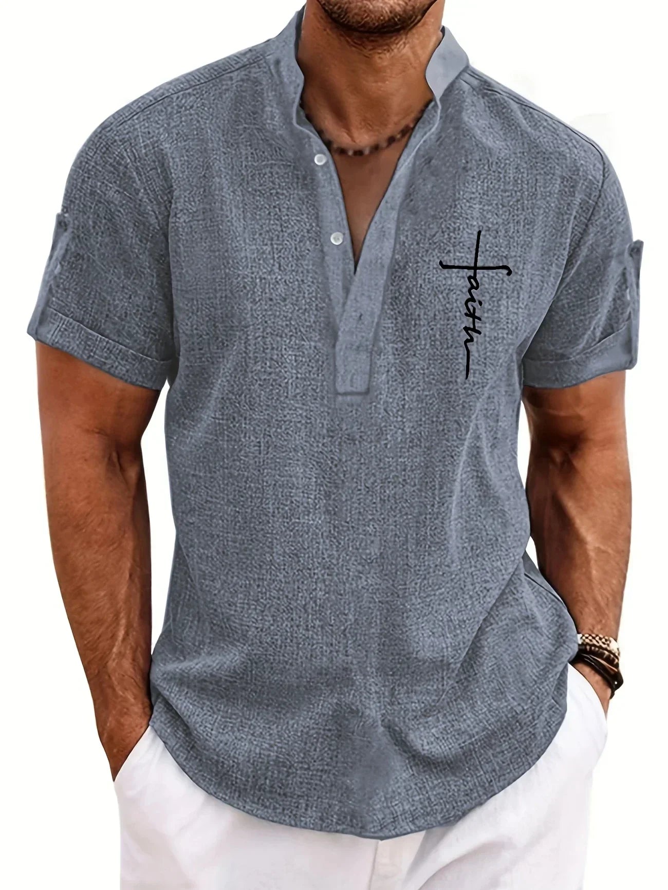 Leblanc | Chemise Élégante à Manches Courtes et Col Montant