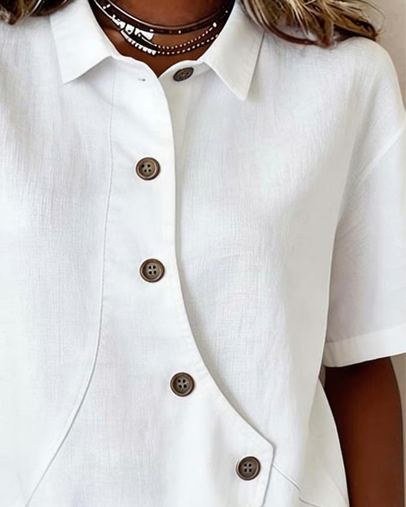 Julia - Chemisier Asymétrique en Coton et Lin Avec Boutons