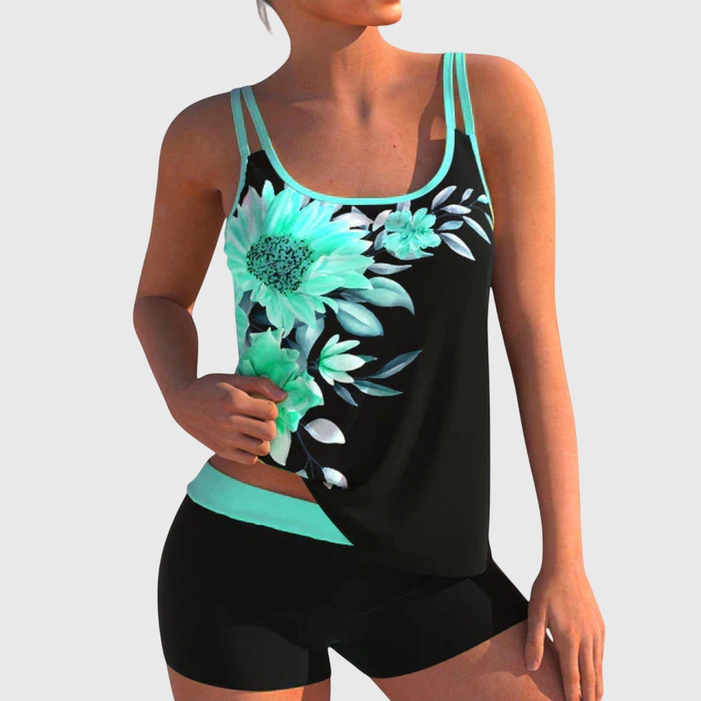 Flor | Tankini fleuri avec short, effet ventre plat
