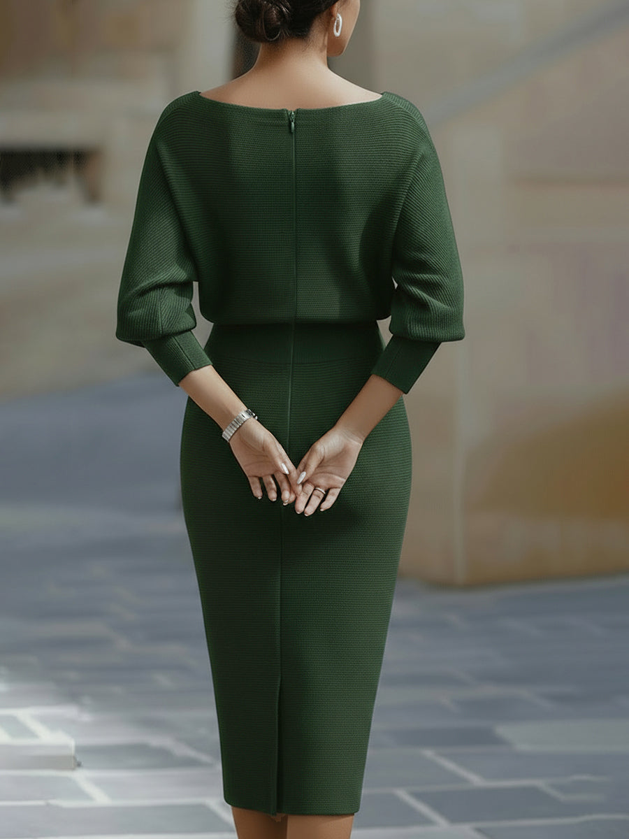 Robe midi blanche drapée à manches chauve-souris