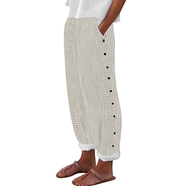 Pantalon Bleu à Rayures Confortable avec Poches Latérales