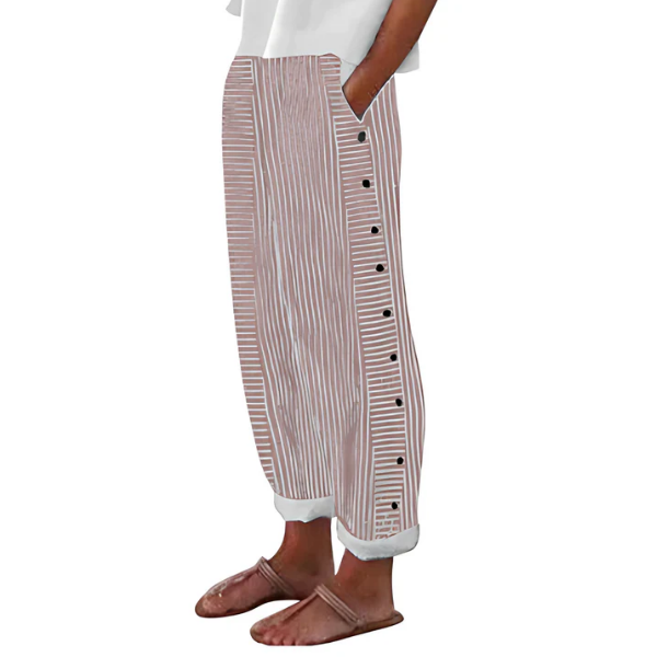 Pantalon Bleu à Rayures Confortable avec Poches Latérales