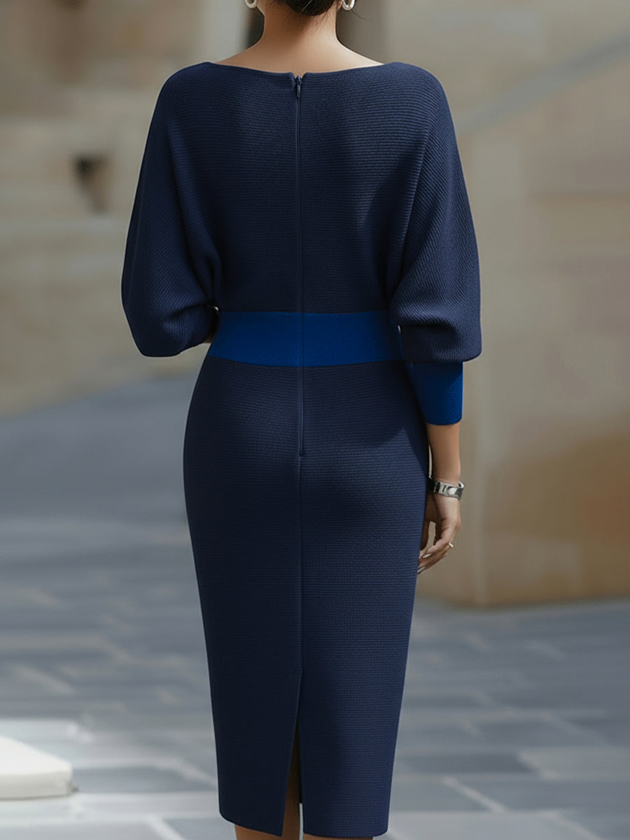 Robe midi blanche drapée à manches chauve-souris