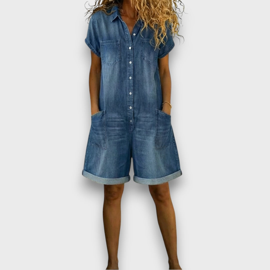 Sofia - Salopette Vintage en Coton Effet Denim