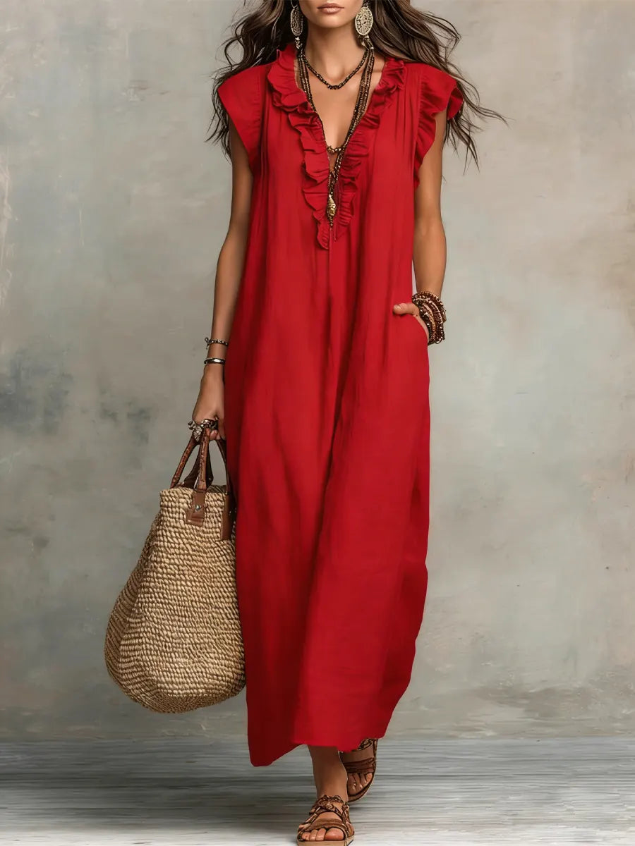 Camélia | Robe Longue Bohème En Lin et Coton