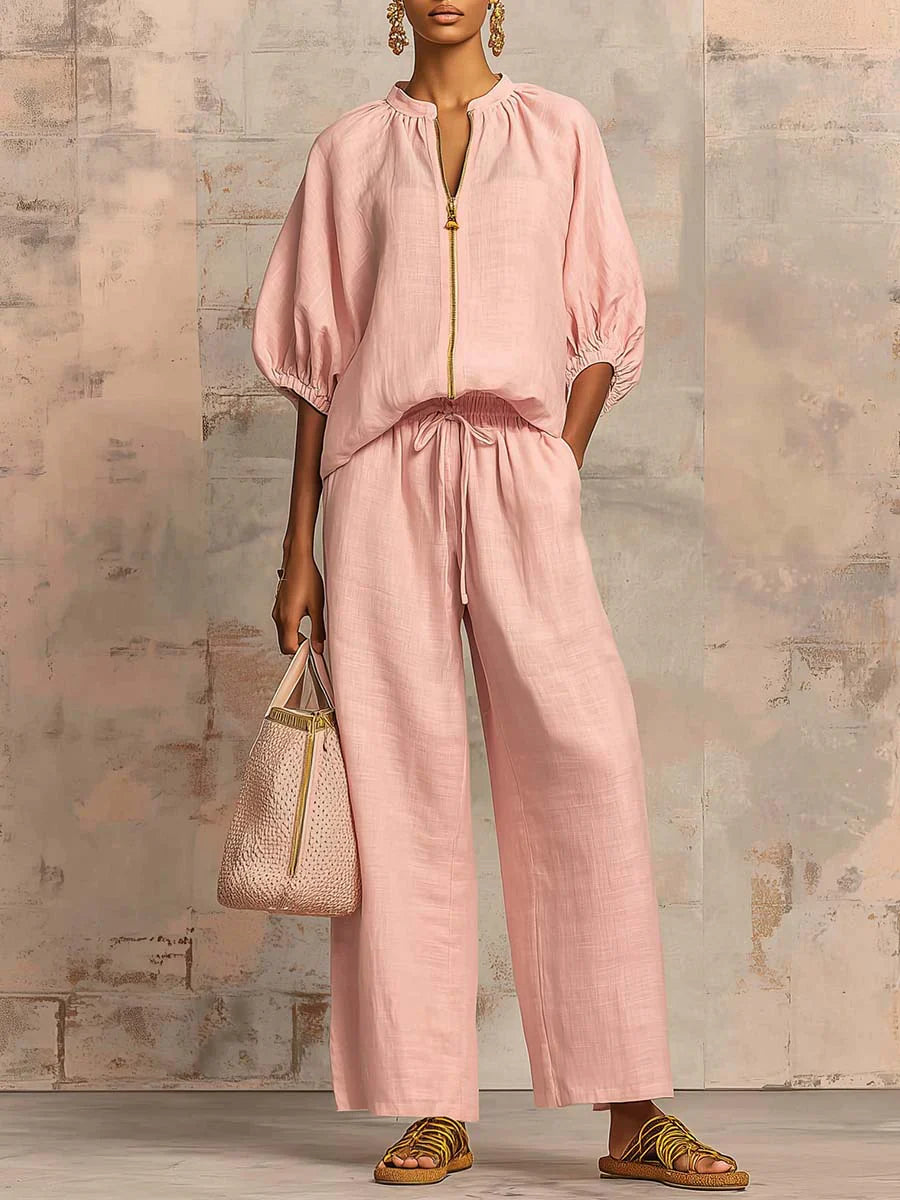Alba | Ensemble Deux Pièces : Chemise Style Décontracté et Pantalon à Jambes Larges
