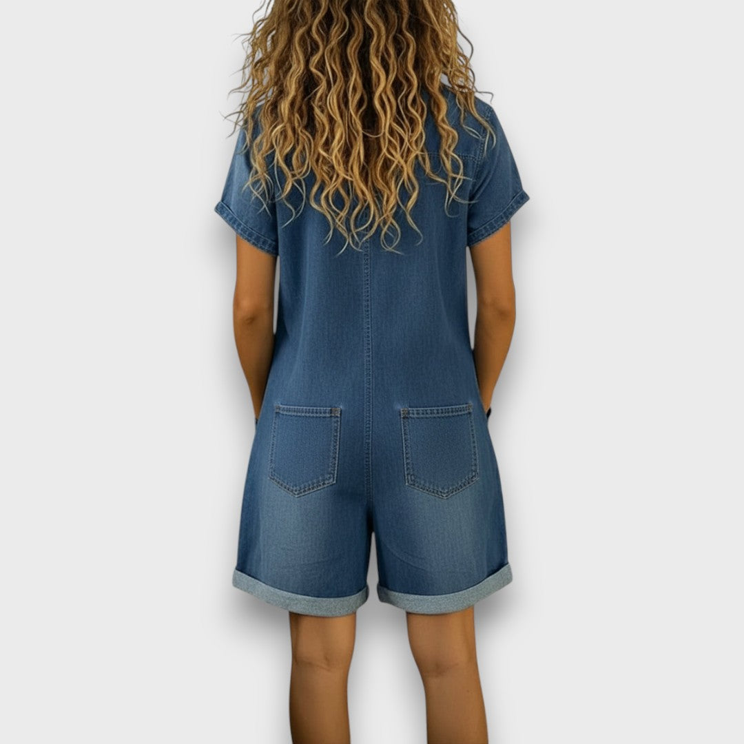 Sofia - Salopette Vintage en Coton Effet Denim