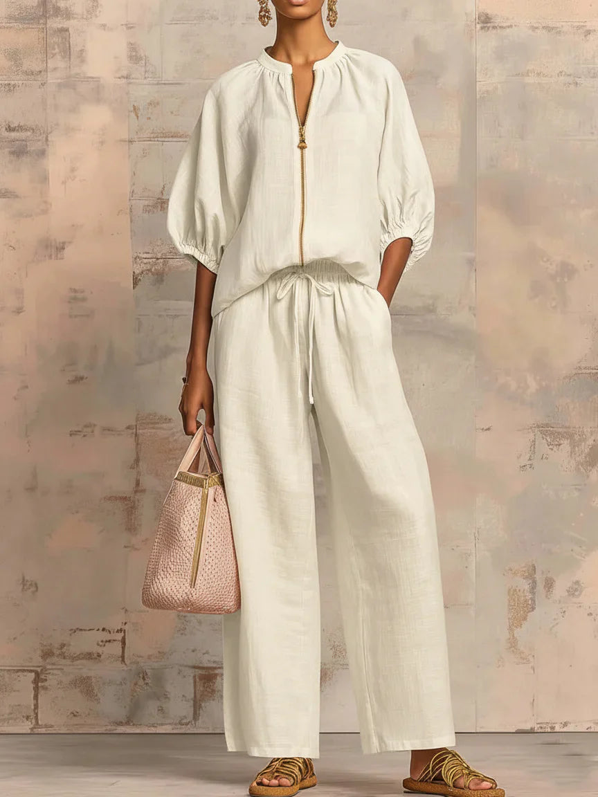 Alba | Ensemble Deux Pièces : Chemise Style Décontracté et Pantalon à Jambes Larges