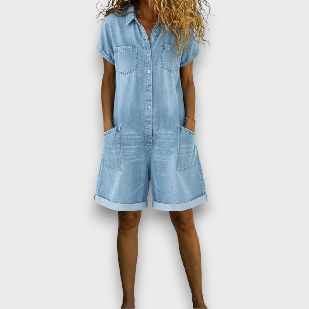 Sofia - Salopette Vintage en Coton Effet Denim