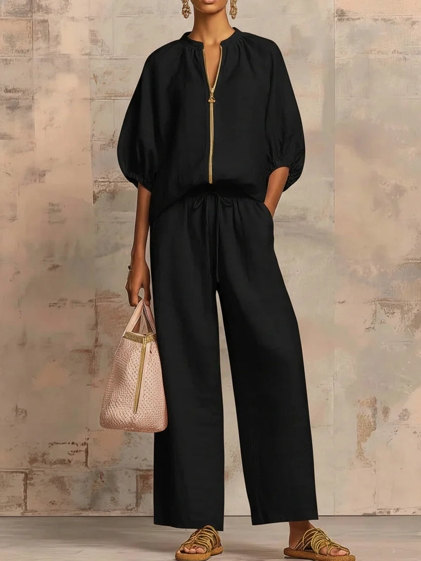 Alba | Ensemble Deux Pièces : Chemise Style Décontracté et Pantalon à Jambes Larges