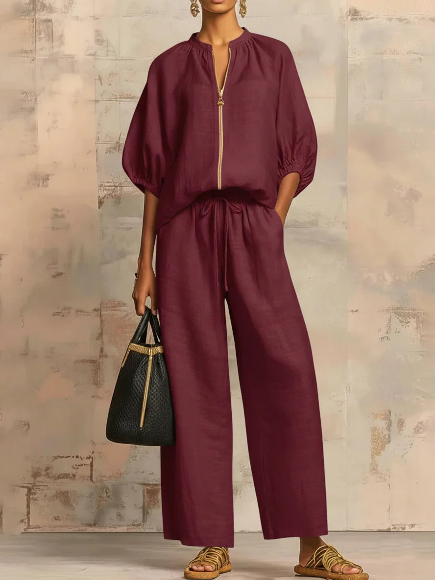 Alba | Ensemble Deux Pièces : Chemise Style Décontracté et Pantalon à Jambes Larges
