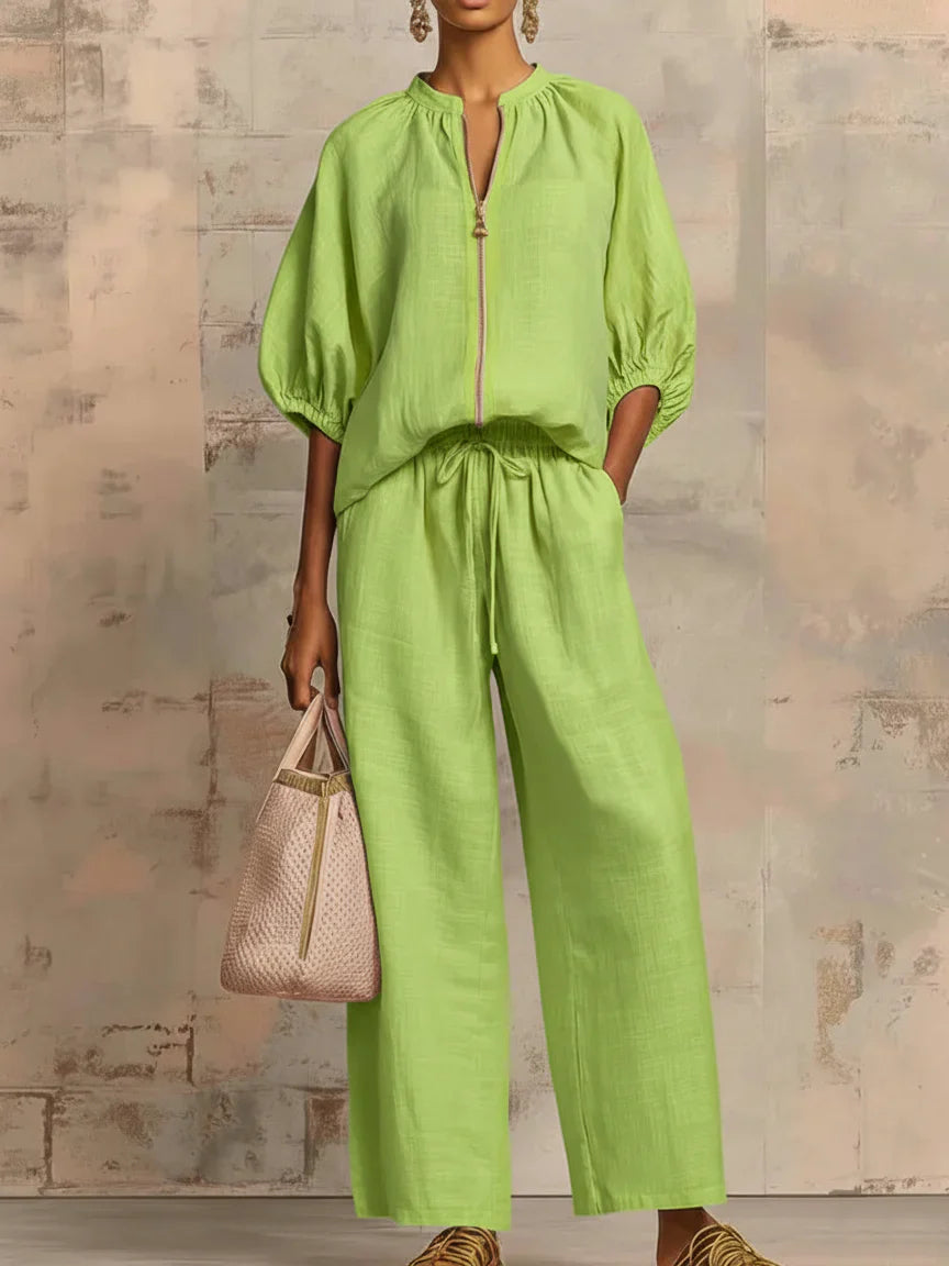 Alba | Ensemble Deux Pièces : Chemise Style Décontracté et Pantalon à Jambes Larges