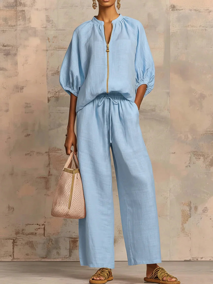 Alba | Ensemble Deux Pièces : Chemise Style Décontracté et Pantalon à Jambes Larges