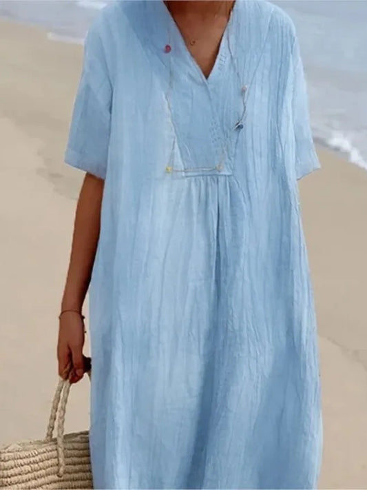 Sandra | Robe Décontractée en Lin à Col en V