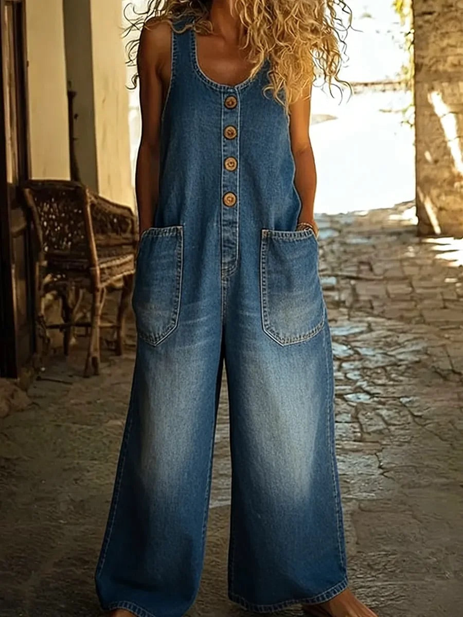 Combinaison Valentina en Denim de Coton Délavé Style Vintage