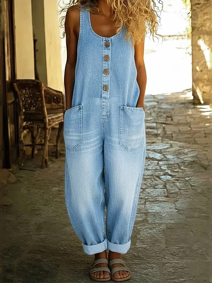 Combinaison Valentina en Denim de Coton Délavé Style Vintage